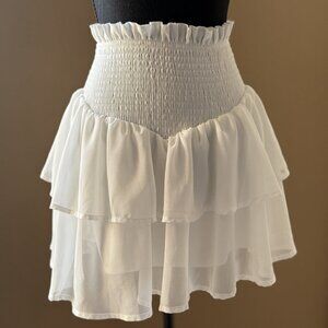 SHEIN White High Waisted Smocked Tiered Ruffle Mini Skirt Size Medium